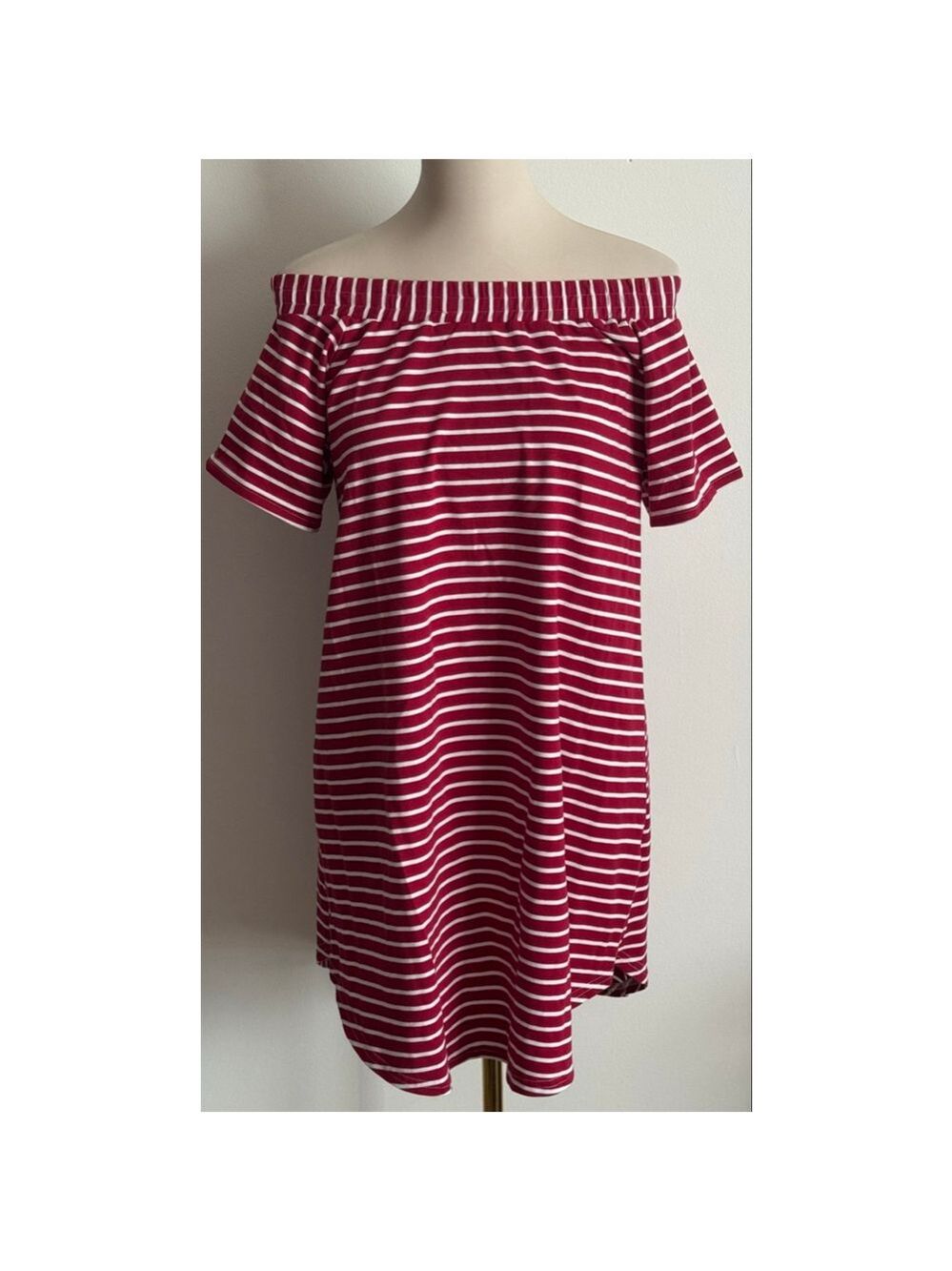 Women's Umgee Red & White Striped Off-Shoulder Mini Dress M